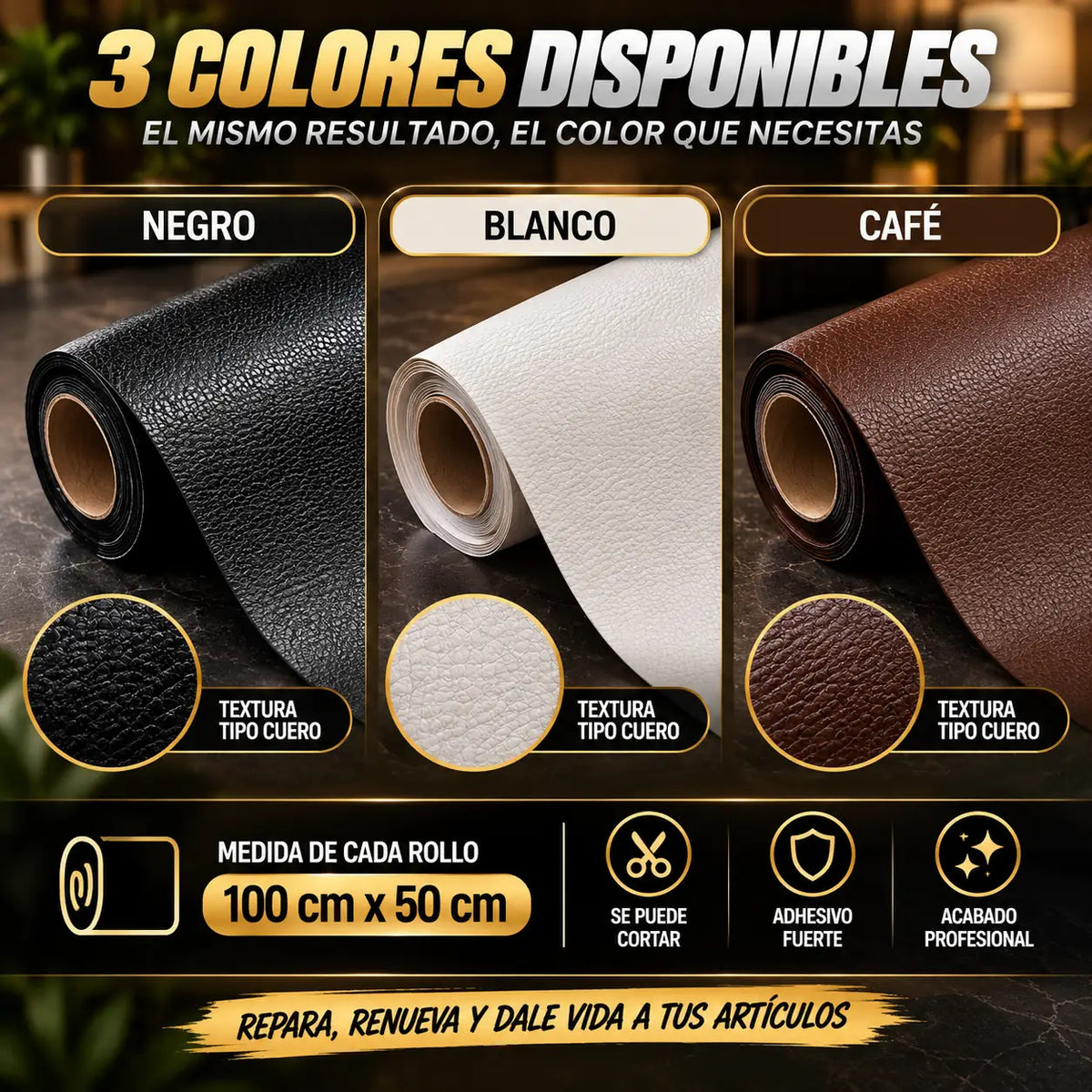 ReparaFácil ™ Cuero Autoadhesivo | Repara cuero dañado de autos, sofás y muebles