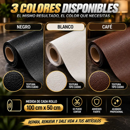 ReparaFácil ™ Cuero Autoadhesivo | Repara cuero dañado de autos, sofás y muebles
