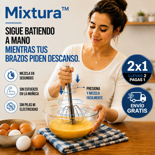 Mixture ™  2x1- Batidor Semiautomático; Mezcla más fácil, sin terminar agotada.