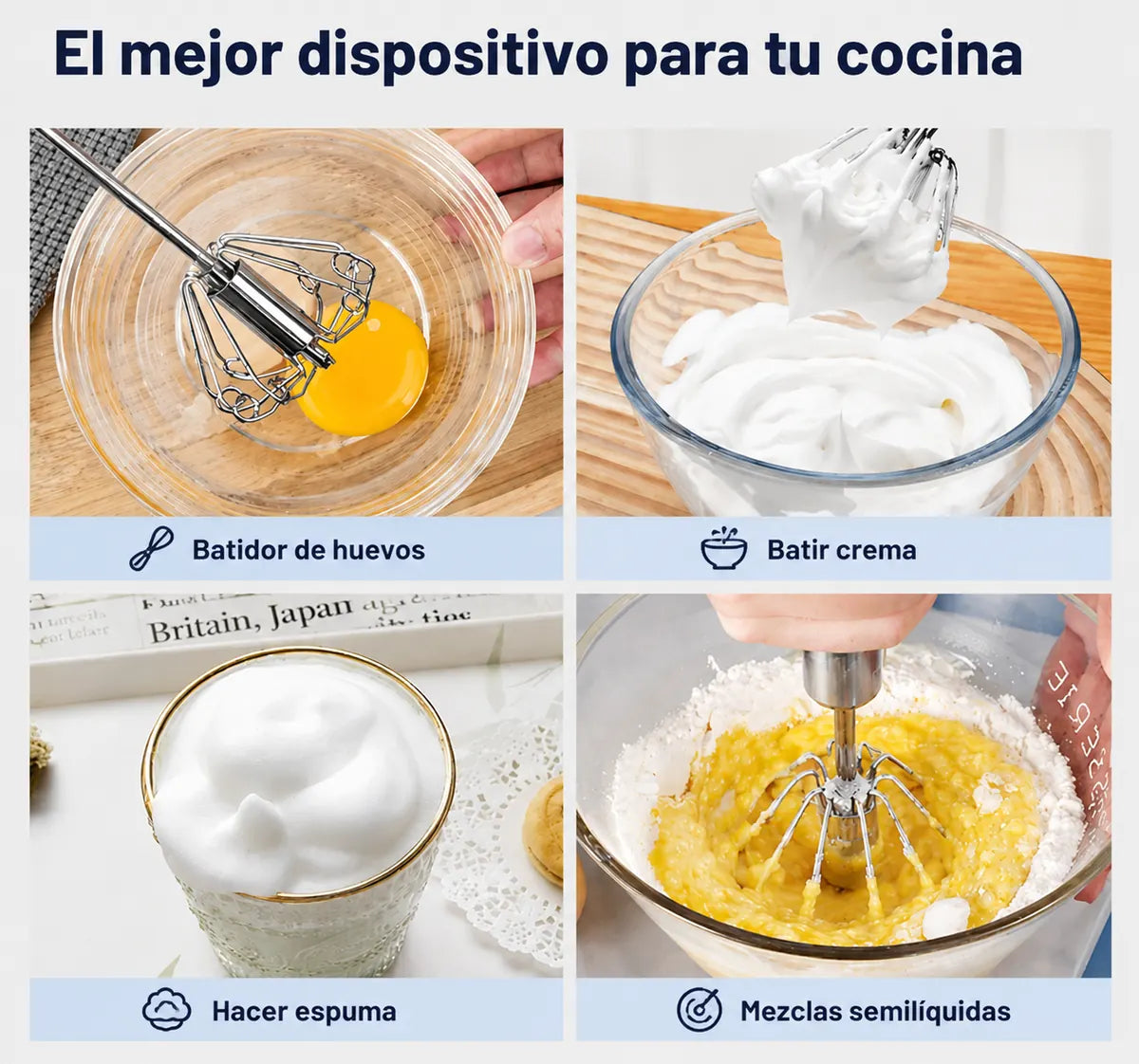 Mixture ™  2x1- Batidor Semiautomático; Mezcla más fácil, sin terminar agotada.