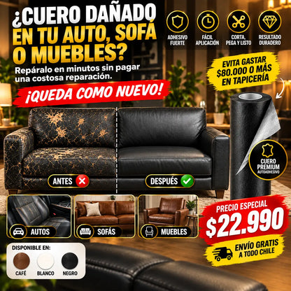 ReparaFácil ™ Cuero Autoadhesivo | Repara cuero dañado de autos, sofás y muebles