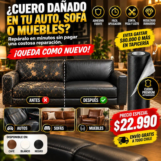 ReparaFácil ™ Cuero Autoadhesivo | Repara cuero dañado de autos, sofás y muebles